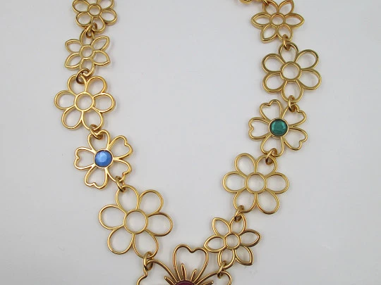 Tous choker necklace. Vermeil sterling silver and colored gems. Floral design