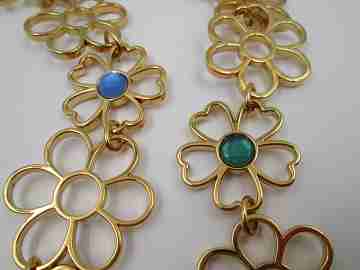 Tous choker necklace. Vermeil sterling silver and colored gems. Floral design