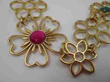 Tous choker necklace. Vermeil sterling silver and colored gems. Floral design
