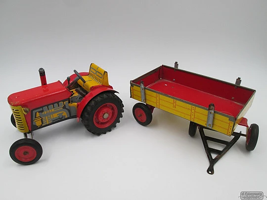 Tractor with trailer Zetor. Tinplate. Wind-up. 1980. Czech Republic. Kovap