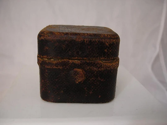 Travel inkwell. Brown leather. Bronze. Glass. Brand Juk. 1920's