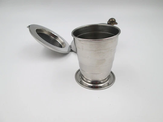 Travel telescopic shot glass Remy Club Trophee. Stainless steel and brass. Scotland