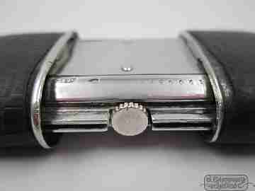 Travel watch Movado Carassale. 935 silver. Manual wind. Leather case. 1950's