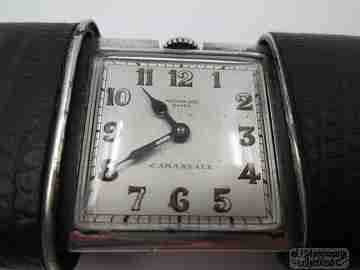 Travel watch Movado Carassale. 935 silver. Manual wind. Leather case. 1950's