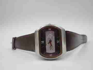 Tucah Acali 28800. Stainless steel. Automatic. Date & day. 1970's. Swiss
