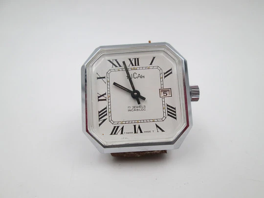 Tucah women's wristwatch. Chromed metal and steel. Manual wind. 1970's. Swiss