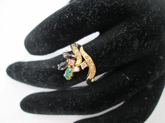 Tutti Frutti women's ring. 18k gold. Diamonds, emerald & sapphires. 1980's