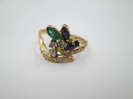 Tutti Frutti women's ring. 18k gold. Diamonds, emerald & sapphires. 1980's