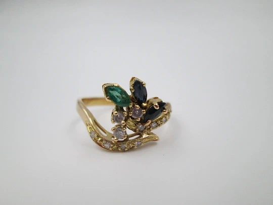 Tutti Frutti women's ring. 18k gold. Diamonds, emerald & sapphires. 1980's