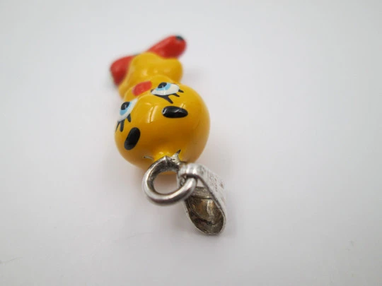 Tweety women's pendant. Sterling silver and colours enamel. Ring top. 1990's