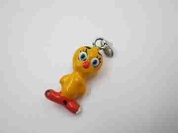 Tweety women's pendant. Sterling silver and colours enamel. Ring top. 1990's