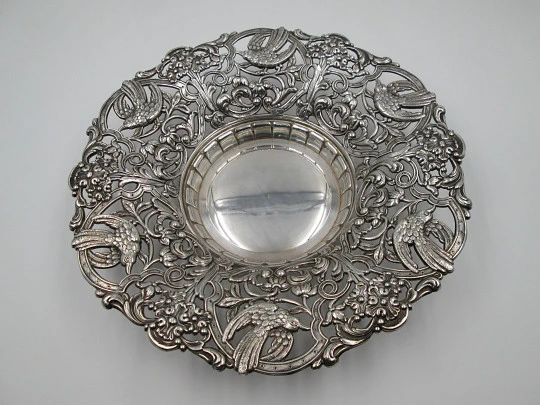 Two bread trays. Silver metal. Openwork edges & ornate motifs