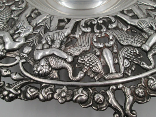 Two bread trays. Silver metal. Openwork edges & ornate motifs