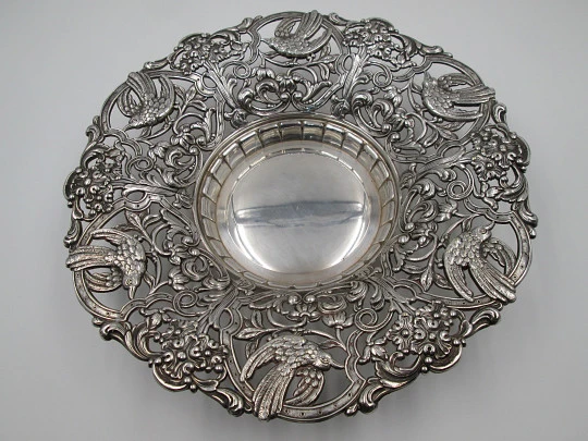 Two bread trays. Silver metal. Openwork edges & ornate motifs