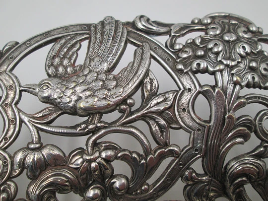 Two bread trays. Silver metal. Openwork edges & ornate motifs