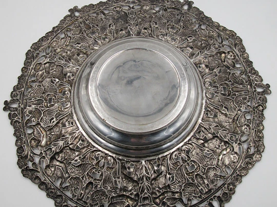 Two bread trays. Silver metal. Openwork edges & ornate motifs