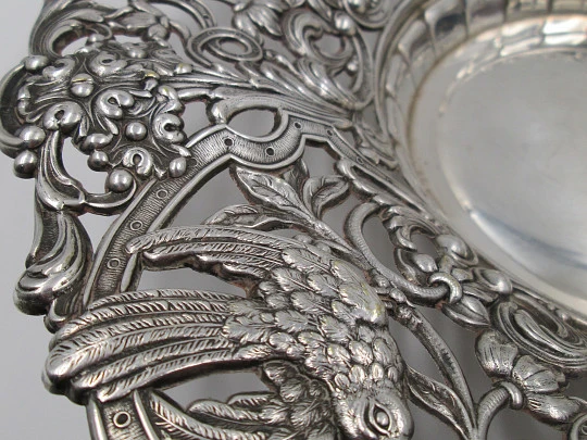 Two bread trays. Silver metal. Openwork edges & ornate motifs