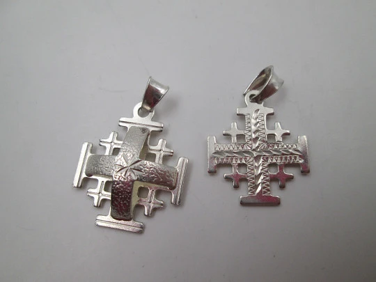 Two Jerusalem Crosses / Crusades Crosses pendants. 925 sterling silver. 1990's