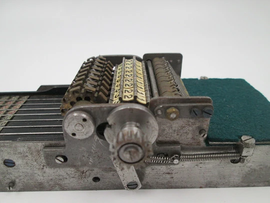 Two mechanical calculators. Comptator and Demonstrator. Nickel plated brass. Box. 1920's