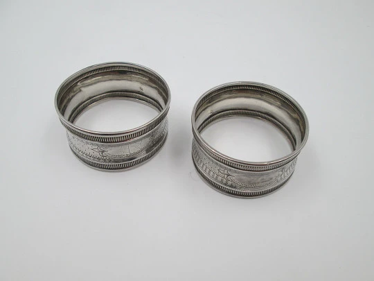 Two napkin rings. 950 sterling silver. Massat Freress. 1890's. France (Paris)