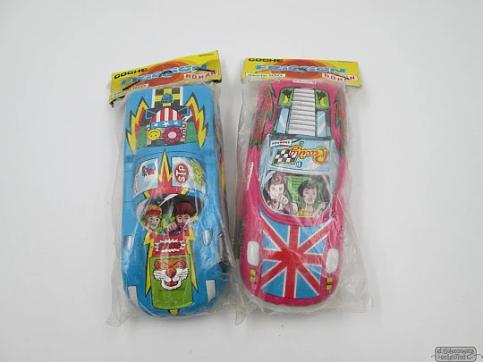 Two Roman friction metal cars. 100 serie. Porsche. 1970's. Blue & pink