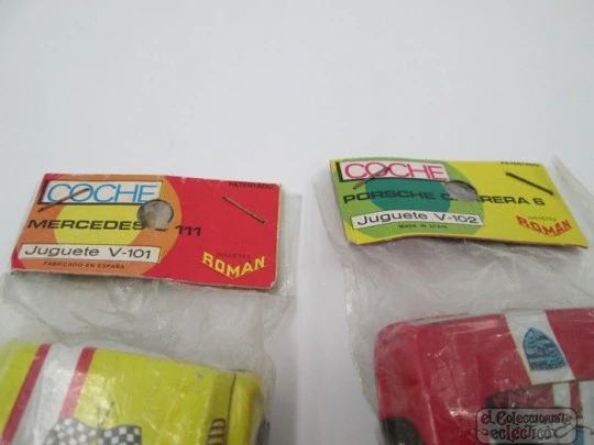 Two Roman friction metal cars. Porsche Carrera & Mercedes. 1970's Two Roman friction metal cars. Porsche Carrera & Mercedes. 1970's