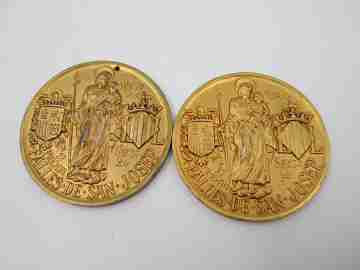 Two San Juan Alicante Bonfires medals. Golden bronze. E. Giner. 1959-1964