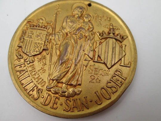 Two San Juan Alicante Bonfires medals. Golden bronze. E. Giner. 1959-1964