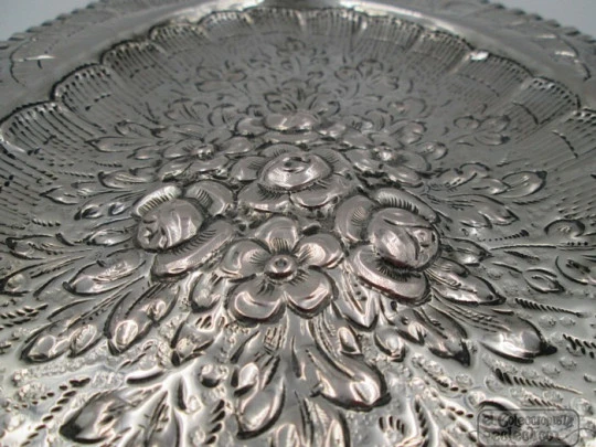 Two sterling silver embossed trays. Floral motifs. Spain. Circa 1900