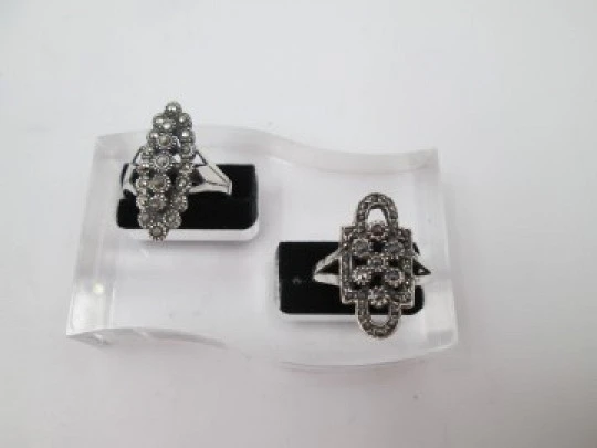 Two women's openwork rings. Sterling silver and marcasites. France. 1960's