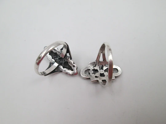 Two women's openwork rings. Sterling silver and marcasites. France. 1960's