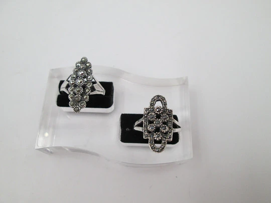 Two women's openwork rings. Sterling silver and marcasites. France. 1960's