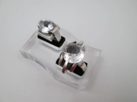 Two women's rings. 925 sterling silver and faceted white gems. 1980's