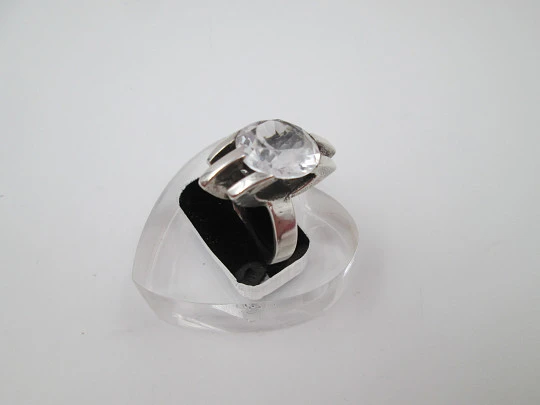 Two women's rings. 925 sterling silver and faceted white gems. 1980's