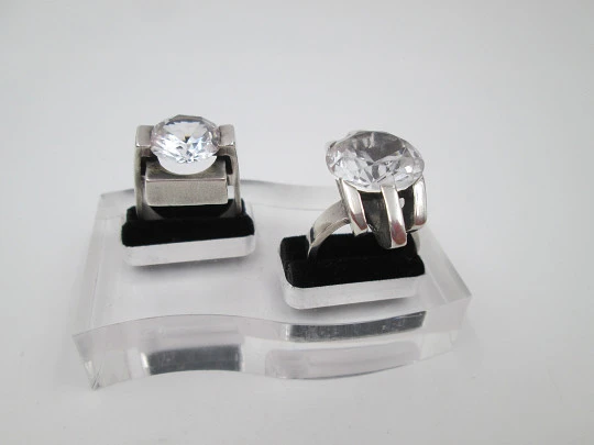 Two women's rings. 925 sterling silver and faceted white gems. 1980's