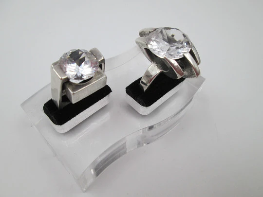 Two women's rings. 925 sterling silver and faceted white gems. 1980's