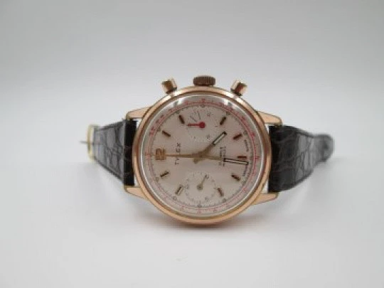 Tylex swiss chronograph. Stainless steel & gold plated. 1950's. Manual wind