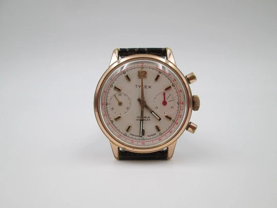 Tylex swiss chronograph. Stainless steel & gold plated. 1950's. Manual wind