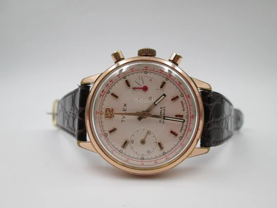 Tylex swiss chronograph. Stainless steel & gold plated. 1950's. Manual wind
