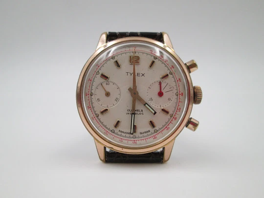 Tylex swiss chronograph. Stainless steel & gold plated. 1950's. Manual wind