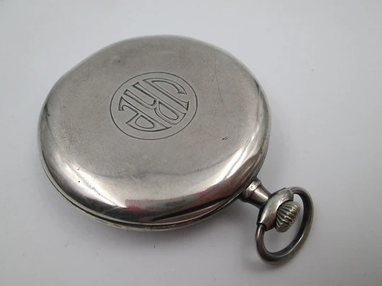 Ulysse Nardin open-face pocket watch. 900 sterling silver. Stem-wind. Original box. 1920's
