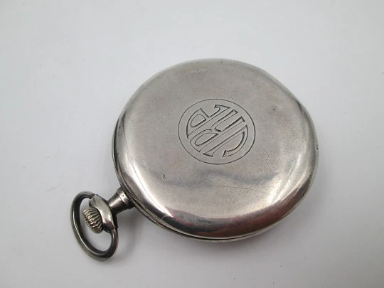 Ulysse Nardin open-face pocket watch. 900 sterling silver. Stem-wind. Original box. 1920's
