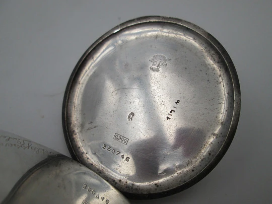 Ulysse Nardin open-face pocket watch. 900 sterling silver. Stem-wind. Original box. 1920's