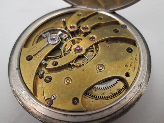 Ulysse Nardin open-face pocket watch. 900 sterling silver. Stem-wind. Original box. 1920's
