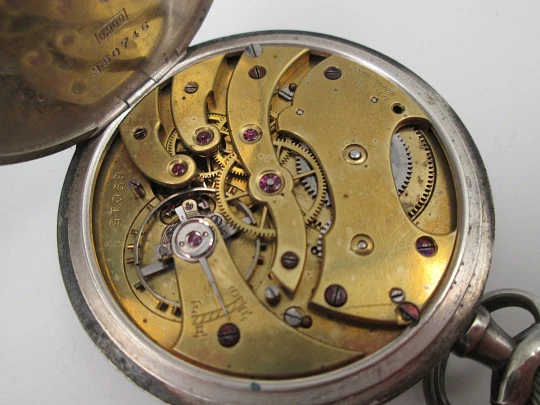 Ulysse Nardin open-face pocket watch. 900 sterling silver. Stem-wind. Original box. 1920's