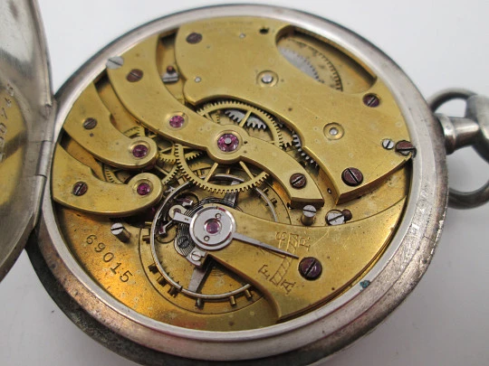 Ulysse Nardin open-face pocket watch. 900 sterling silver. Stem-wind. Original box. 1920's