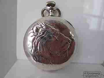 Ulysse Nardin. 900 Sterling silver. Swiss. 1930's. Lion back. Stem-wind