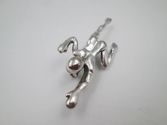 Unisex brooch. Silver plated metal. Figure of a man swimming. Pin on back. Europe. 1970's