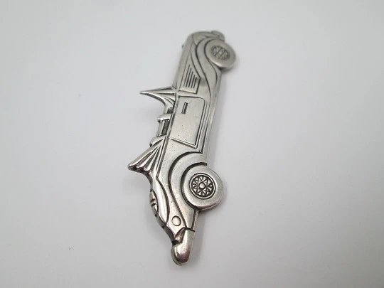 Unisex brooch. Sterling silver. Volkswagen Kafer cabrio. Safety pin. Europe. 1970's