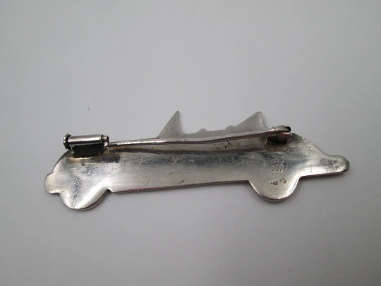 Unisex brooch. Sterling silver. Volkswagen Kafer cabrio. Safety pin. Europe. 1970's
